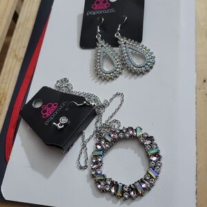 Paparazzi Silver Earrings with Multicolor Gems